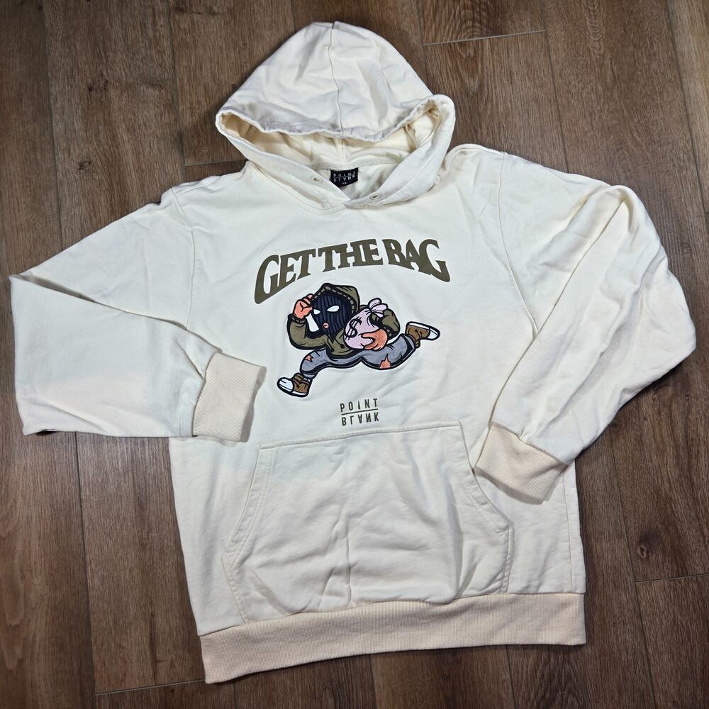 Point Blank Get The Bag Hoodie Men’s XL White Embroidered Streetwear Pullover